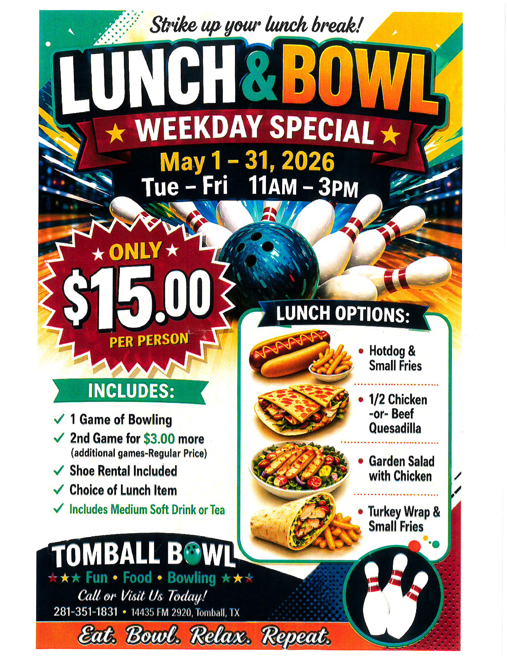 lunch & bowl weekday special: may 1-31